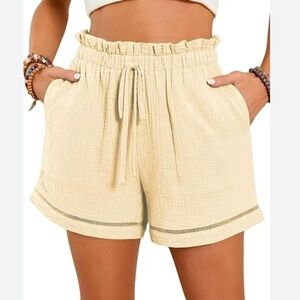 Dokotoo Womens M cream ivory Gauze elastic waist drawstring shorts boho
